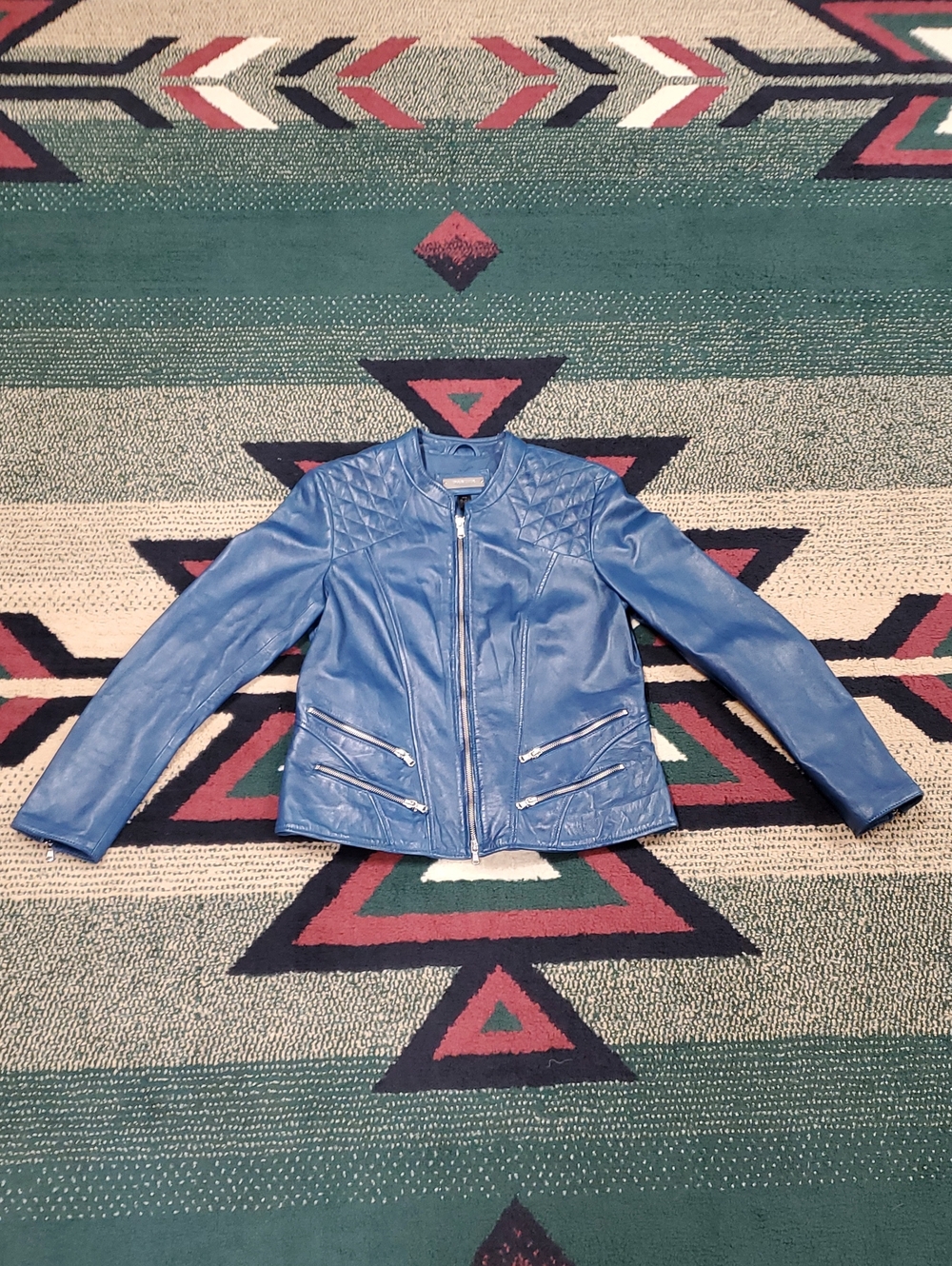 Danier Blue Quilted Leather Moto Jacket
